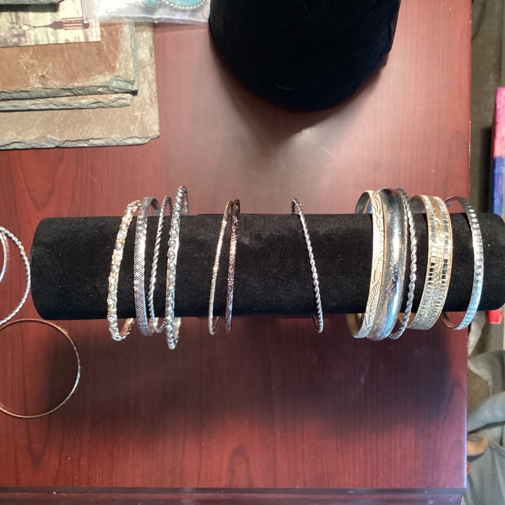 12 Silvertone Bracelet Bundle Scrolls Embossed Ba… - image 1